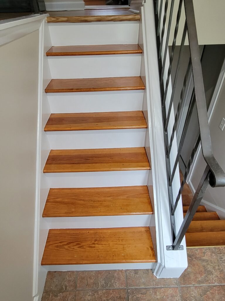 Refinished wood stair treads with white risers, Peters Township PA
